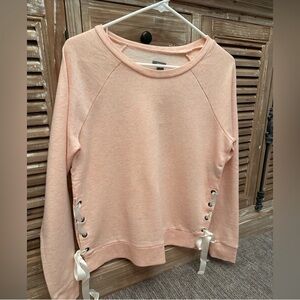 NWT Aerie Peach Lightweight Raglan Lace-Up Ribbon Sweatshirt Medium